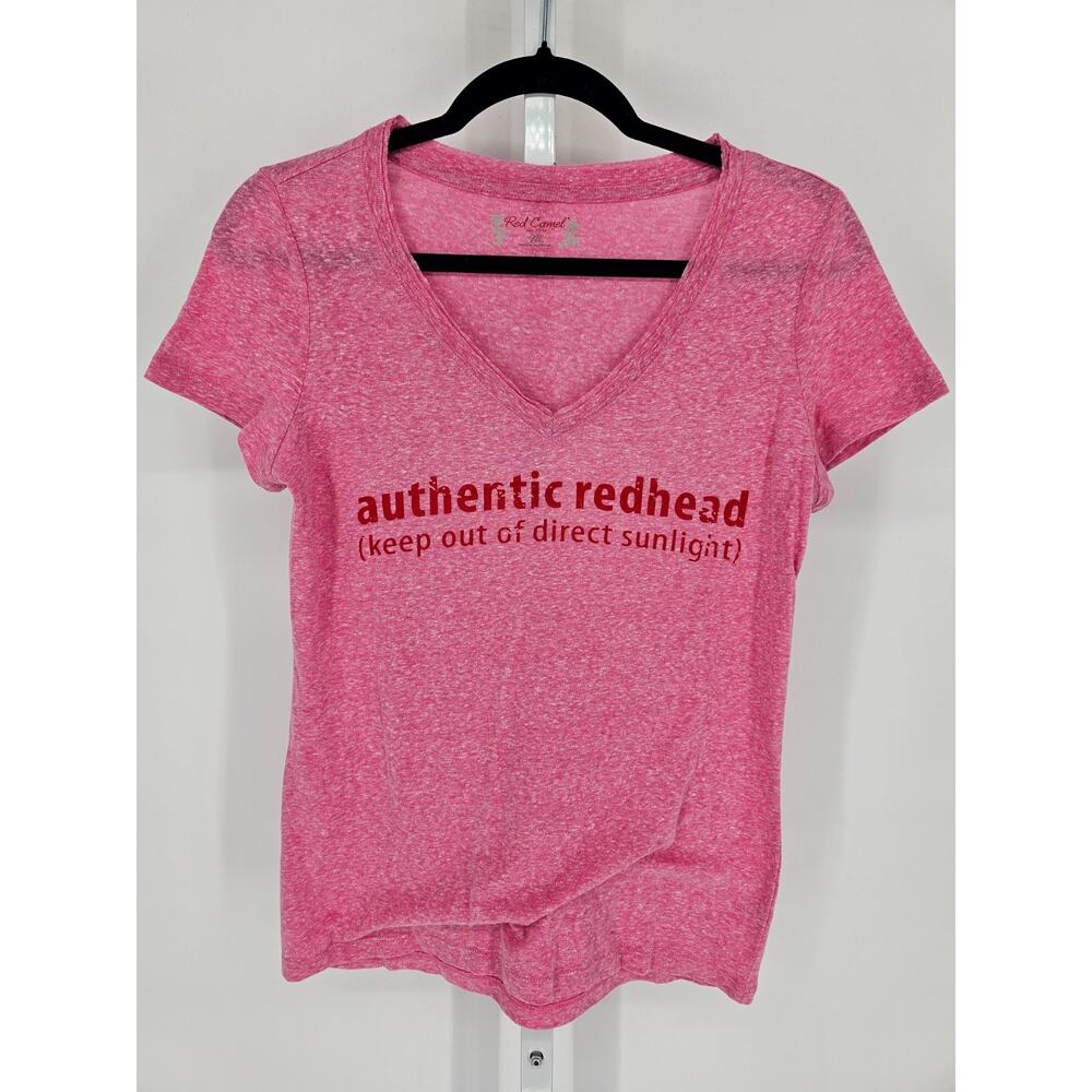 Red Camel Womens Sz M Short Sleeve V Neck T Shirt Pink Authentic Redhead